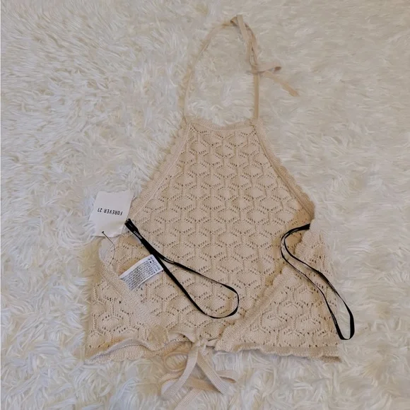 3/20 Forever21 crochet halter top cream halter top crochet tank top - Picture 4 of 4